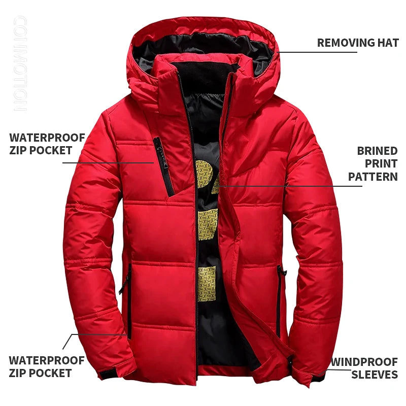 White Duck Down Jacket Men Winter Men's Coat Windproof Removable Cap Parkas Solid Color Outdoor Casual Hooded Overcoat Clothes