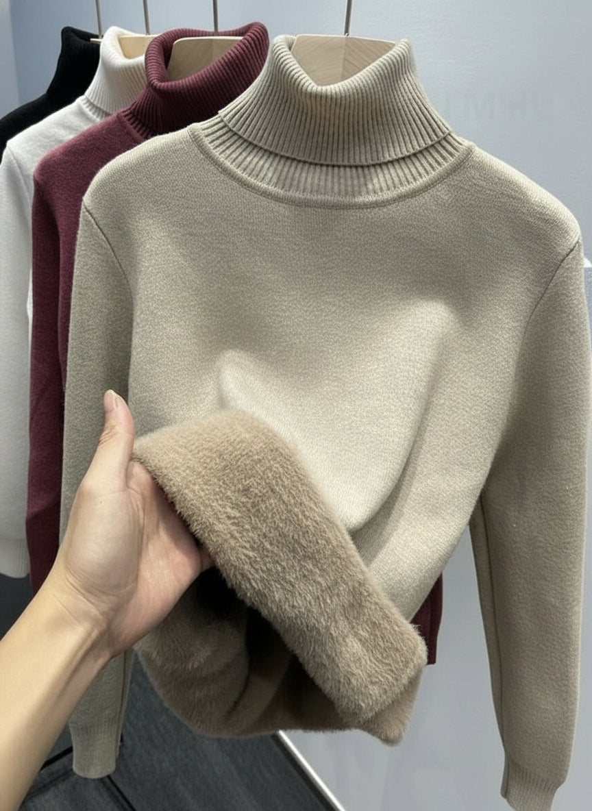 Thicken Velvet Turtleneck Sweater Women Korean Fashion Lined Warm Sueter Knitted Pullover Slim Top Winter Jersey Knitwear Jumper