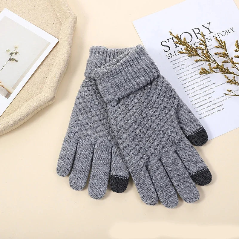 Dames Heren Warme winterhandschoenen met touchscreen Stretch Klassieke gebreide wanten Wol Volledige vinger Outdoor Fietsen Rijhandschoen