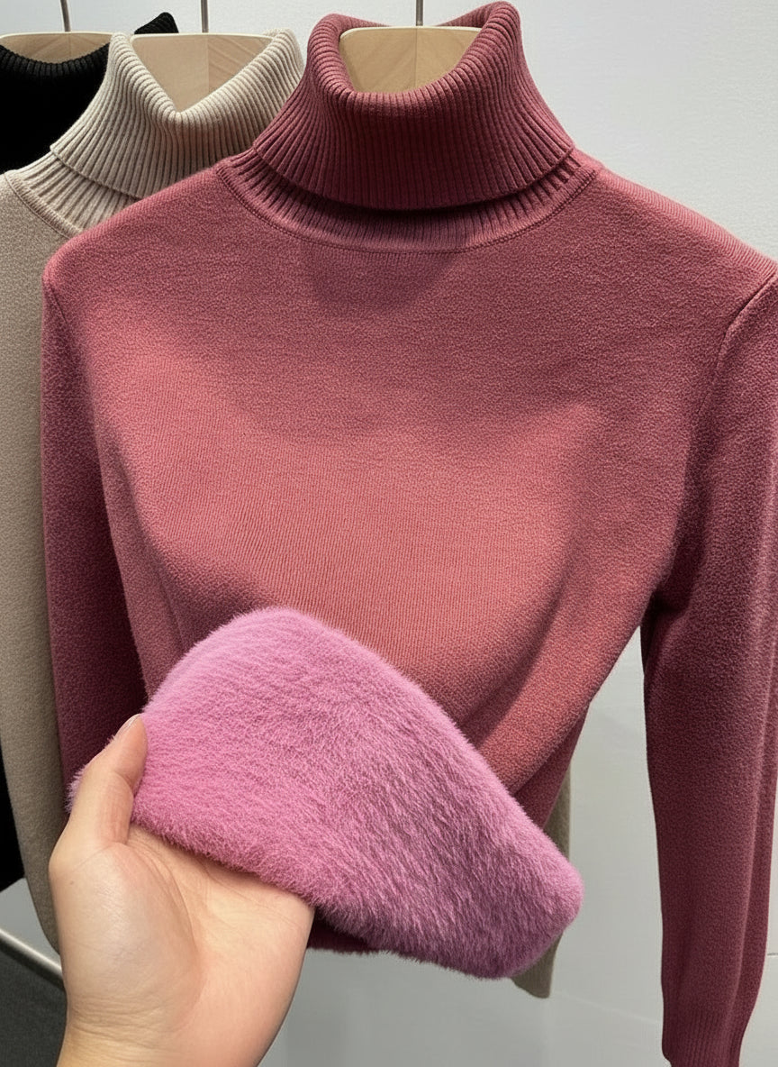 Thicken Velvet Turtleneck Sweater Women Korean Fashion Lined Warm Sueter Knitted Pullover Slim Top Winter Jersey Knitwear Jumper